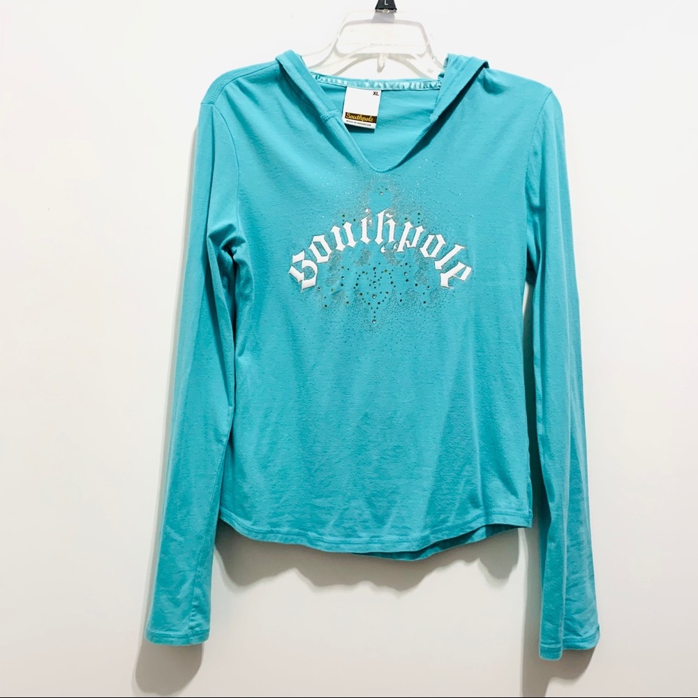 South Pole Collection Aqua Blue V-Neck Sweatshirt Hoodie